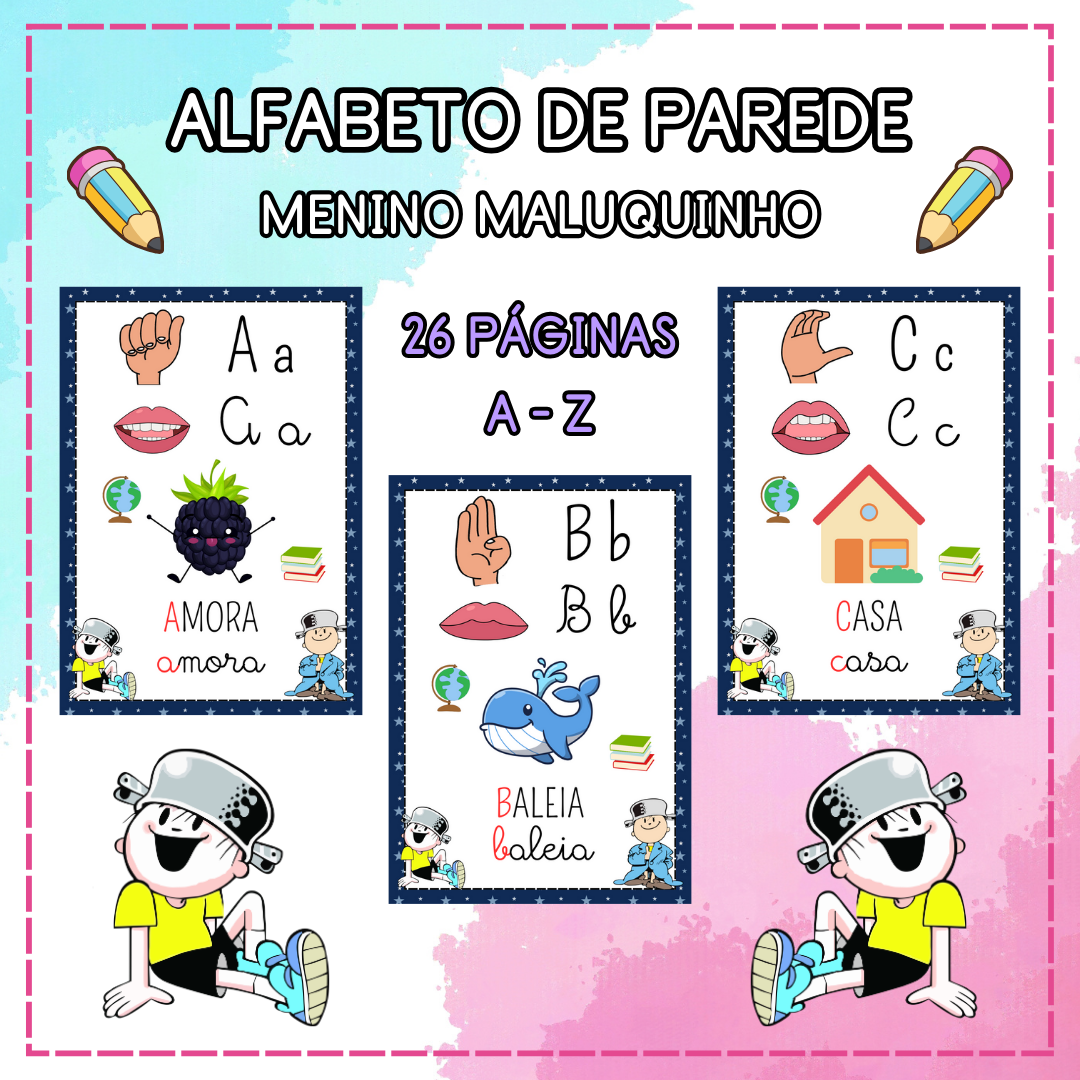 ✨ARQUIVO ALFABETO PAREDE MENINO MALUQUINHO