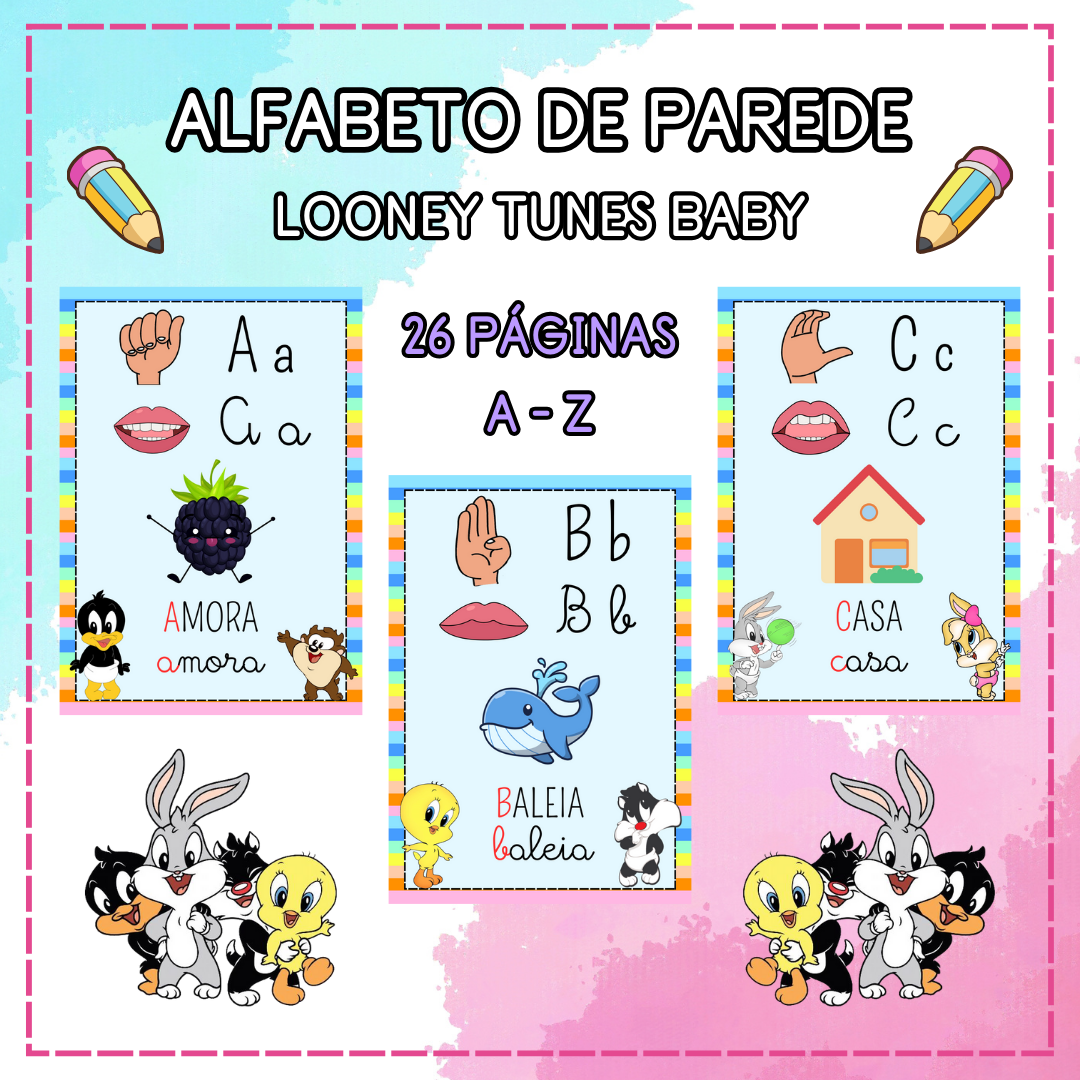 ✨ARQUIVO ALFABETO DE PAREDE  LOONEY TUNES BABY