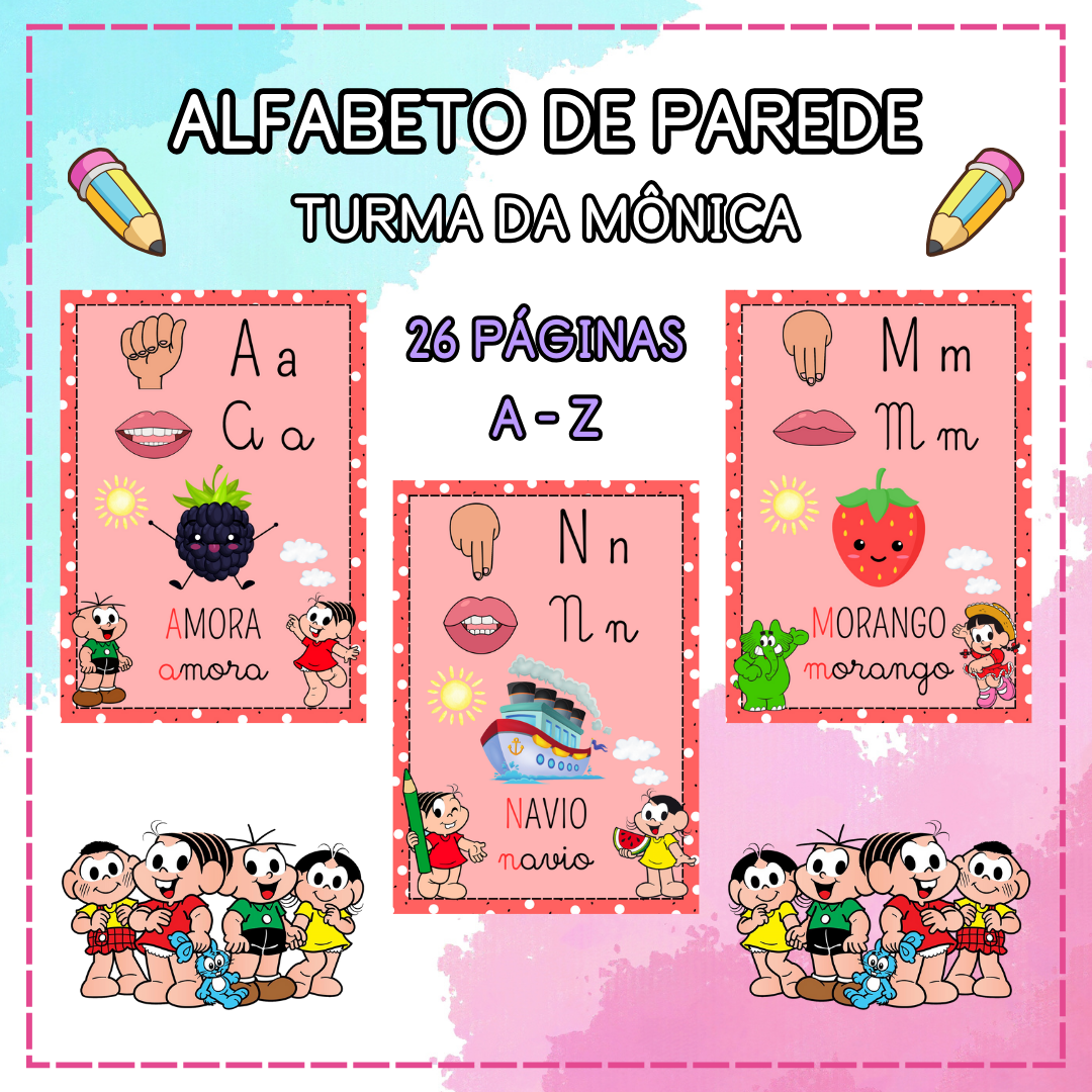 ✨ALFABETO PAREDE PARA IMPRIMIR TURMA DA MÕNICA