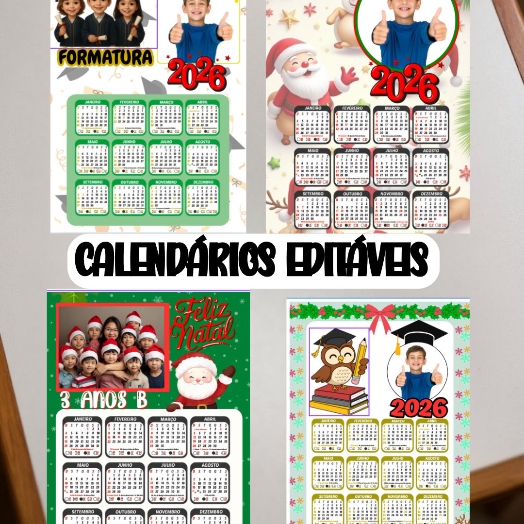🌟CALENDÁRIO EDITÁVEL 2026 -5 MODELOS PRONTO PARA IMPRIMIR 🌟
